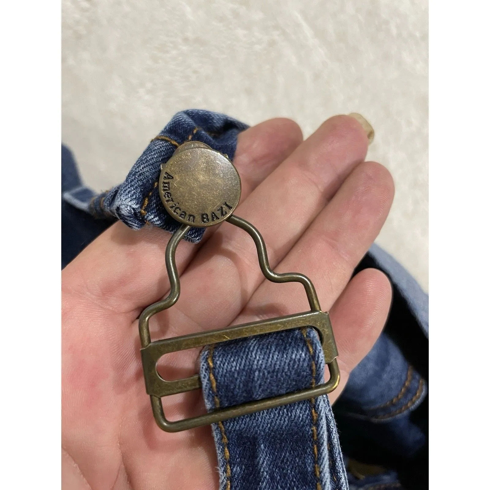 American Bazi Denim Overalls Size Large Blue Jean Stretch Distressed Skinny - Image 9