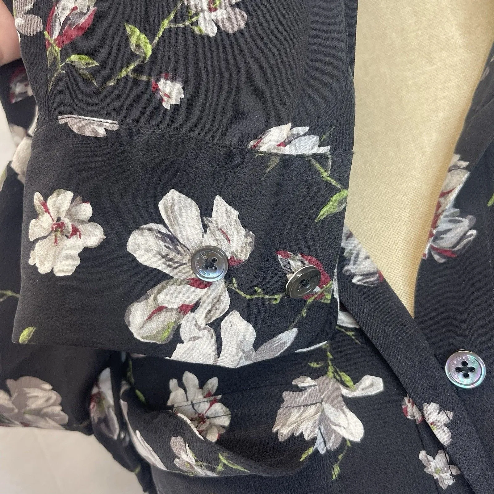 Equipment Femme Silk Shirt Dress Womens Small Black Floral Print Button - Image 5