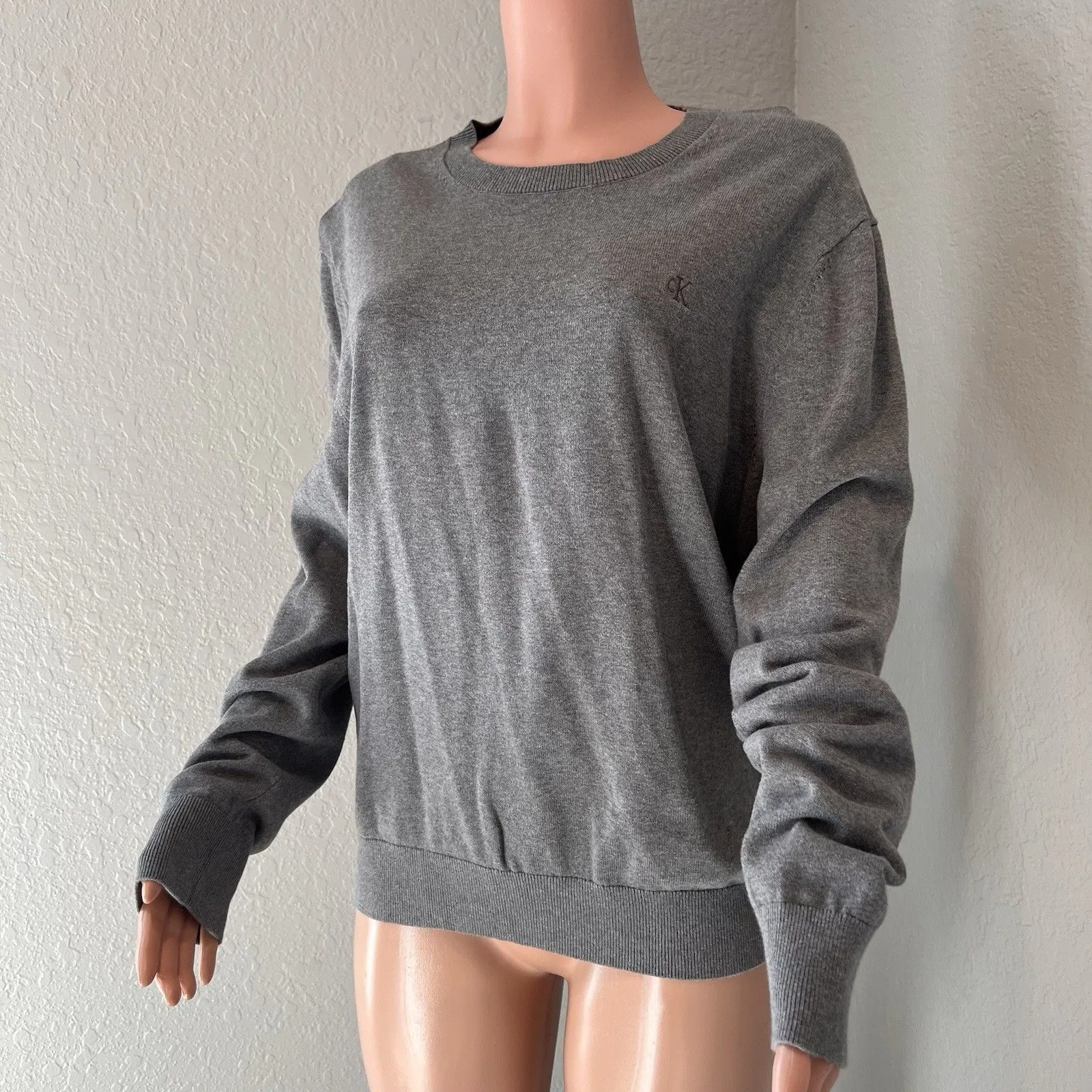 Calvin Klein Cotton Crewneck Sweatshirt Gray Sz Large relaxed comfy casual #54 - Image 7
