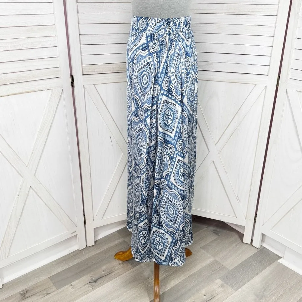 Metrowear Satin‎ Mosaic Print Midi Skirt Blue White Medium - Image 2
