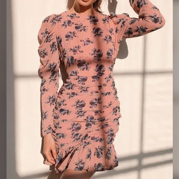 Ruched Sleeve Floral Mini Dress - Image 2
