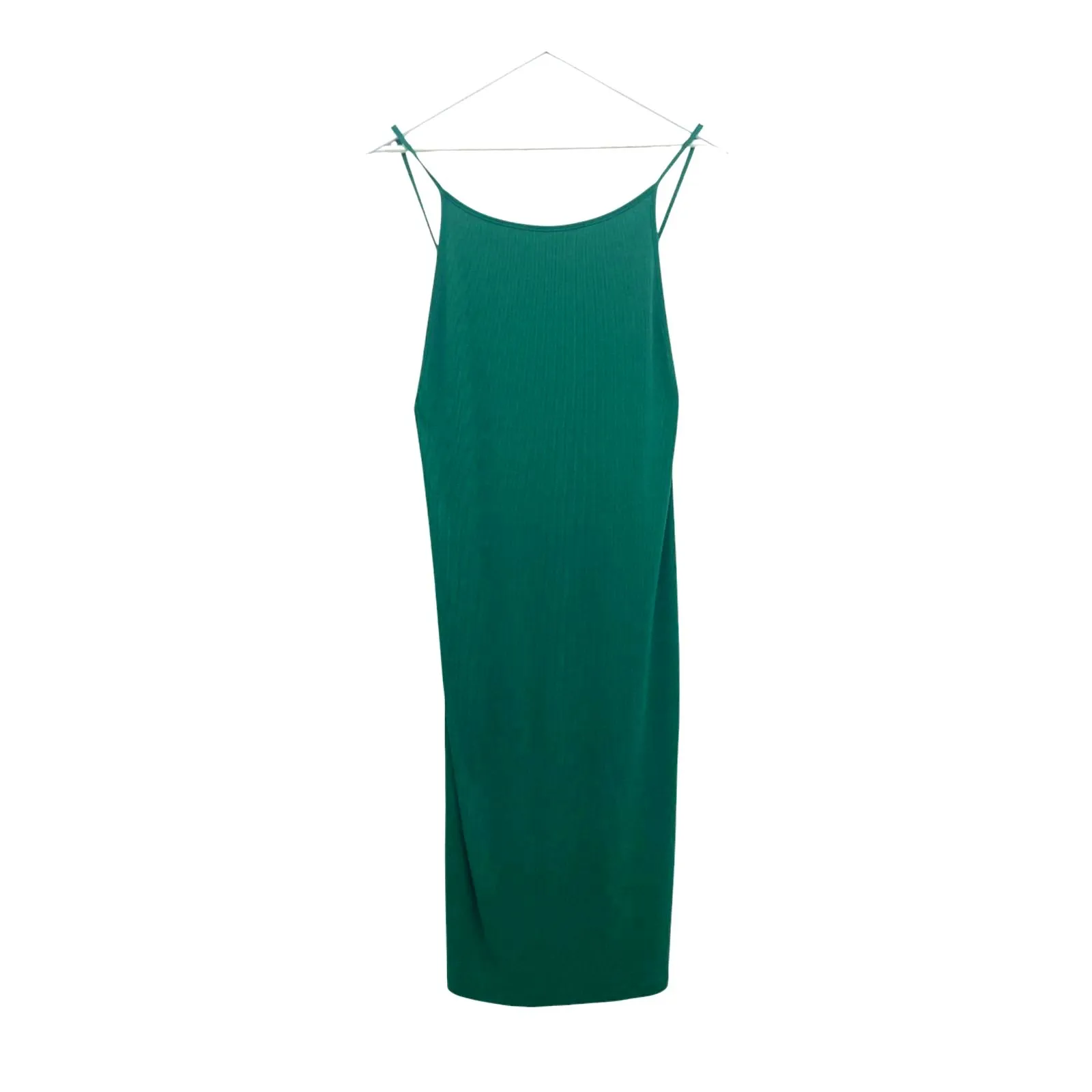 Farm Rio Green Ribbed Stretch Dress M Brazilian Brand Spaghetti Strap Midi - Image 5