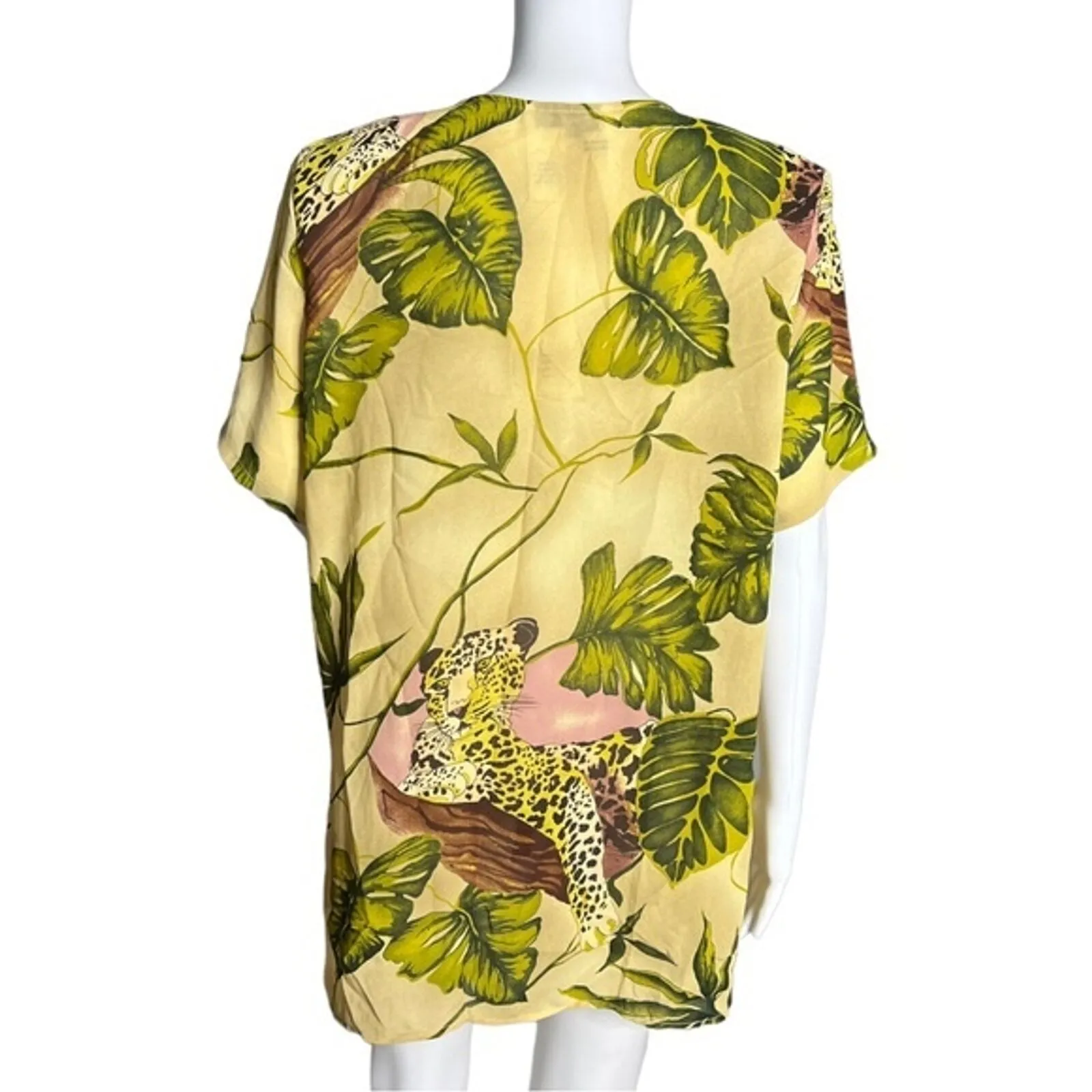 Vintage Borcellini Shirt Womens 14 Tunic Top Yellow Jungle Tiger Print‎ Bold Fun - Image 3