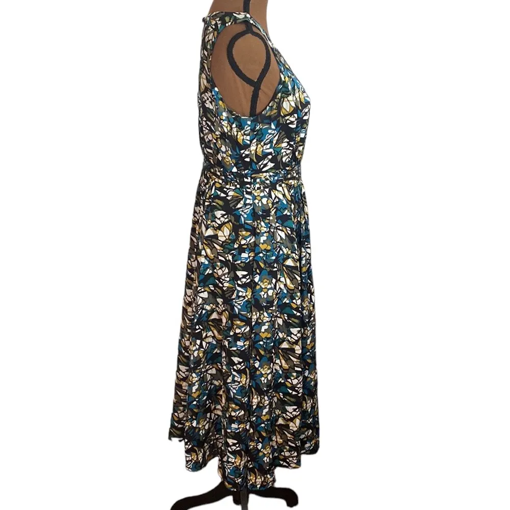 Classiques Entier silk abstract print smocked accent midi dress pleated size 6 - Image 3