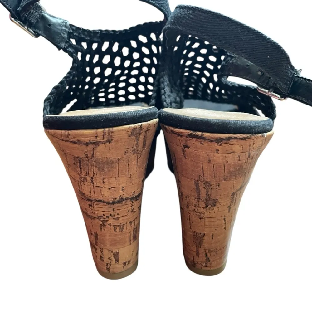 Mudd Festival Cork Wedge Sandal Crochet Mesh Black
women’s size 9 New - Image 6