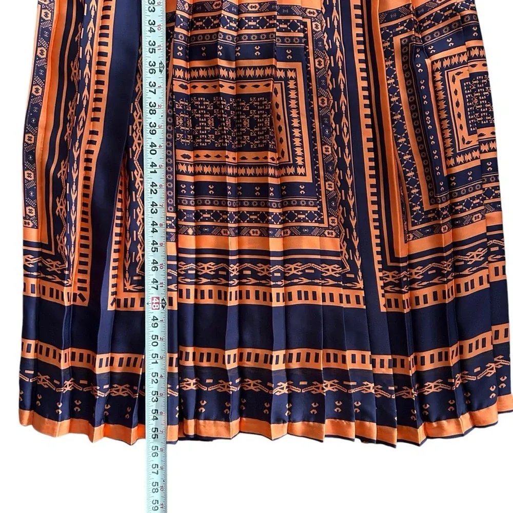 Eva Franco Anthropologie V Neck Boho Indie Tribal Pleated Midi Maxi Dress Sz 6 Orange - Image 5