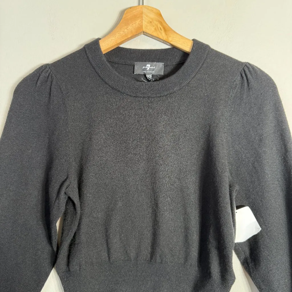 7 For All Mankind Crewneck Puff Sleeve Knit Sweater Women's XXS Black Preppy NWT - Image 6