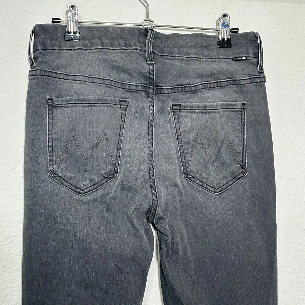MOTHER The Insider High Rise Crop Step Fray Jeans Dancing In The Moonlight Sz 28 Black - Image 10