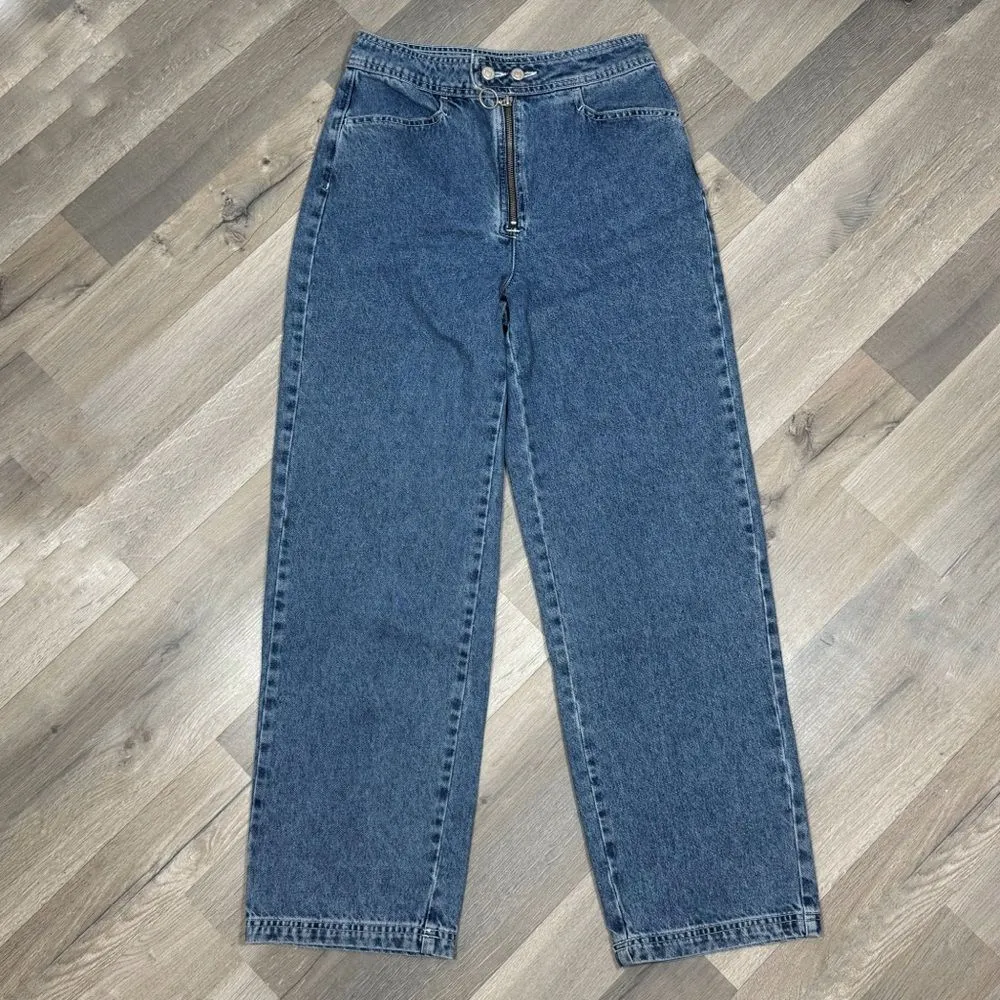 Topshop Zed Exposed Zipper High Waist Straight Leg Jeans Blue 28 Skater - Image 6