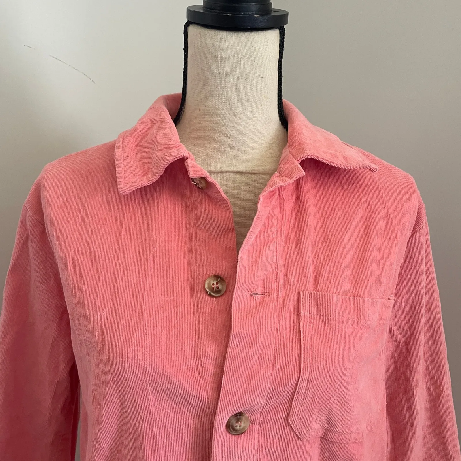 Corduroy Chore Coat sz XS Pink‎ Button Up Shacket Jacket Utility Soft Girl FRNCH - Image 10