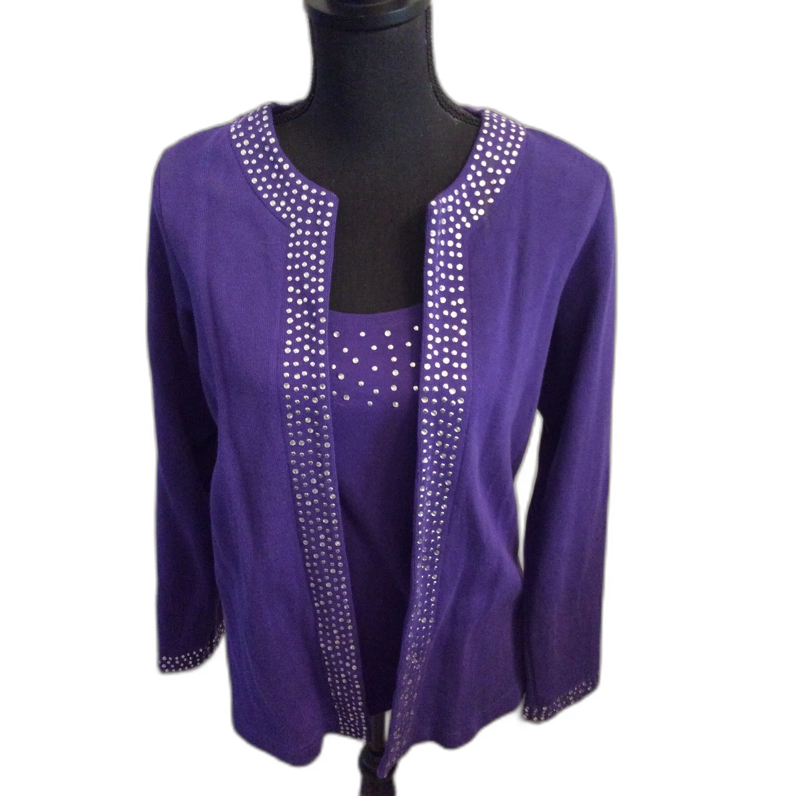 Quacker Factory Purple Bling Jewel Neck Attached Set Small S vintage - Image 2