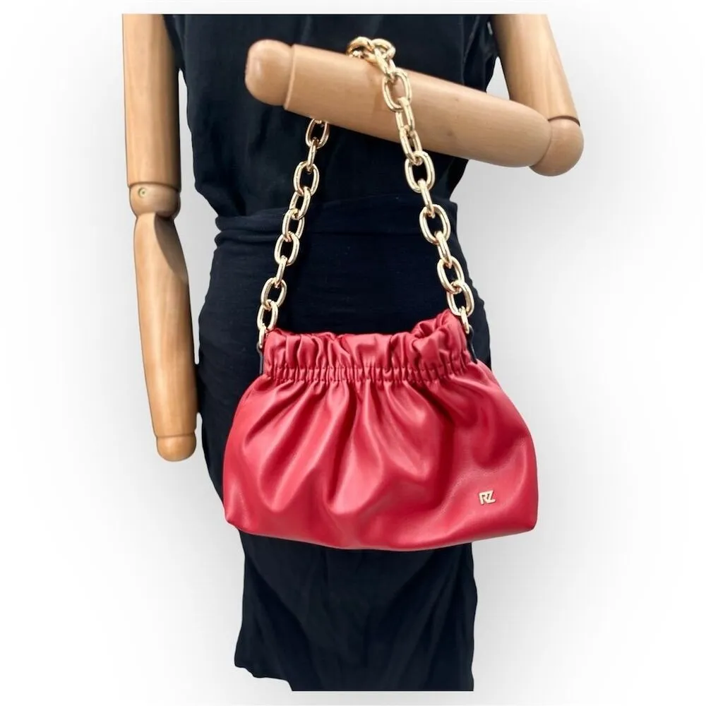 Rachel Zoe Dahlia Red Clutch Shoulder Handbag w/ Gold Chain Handbag - Image 9