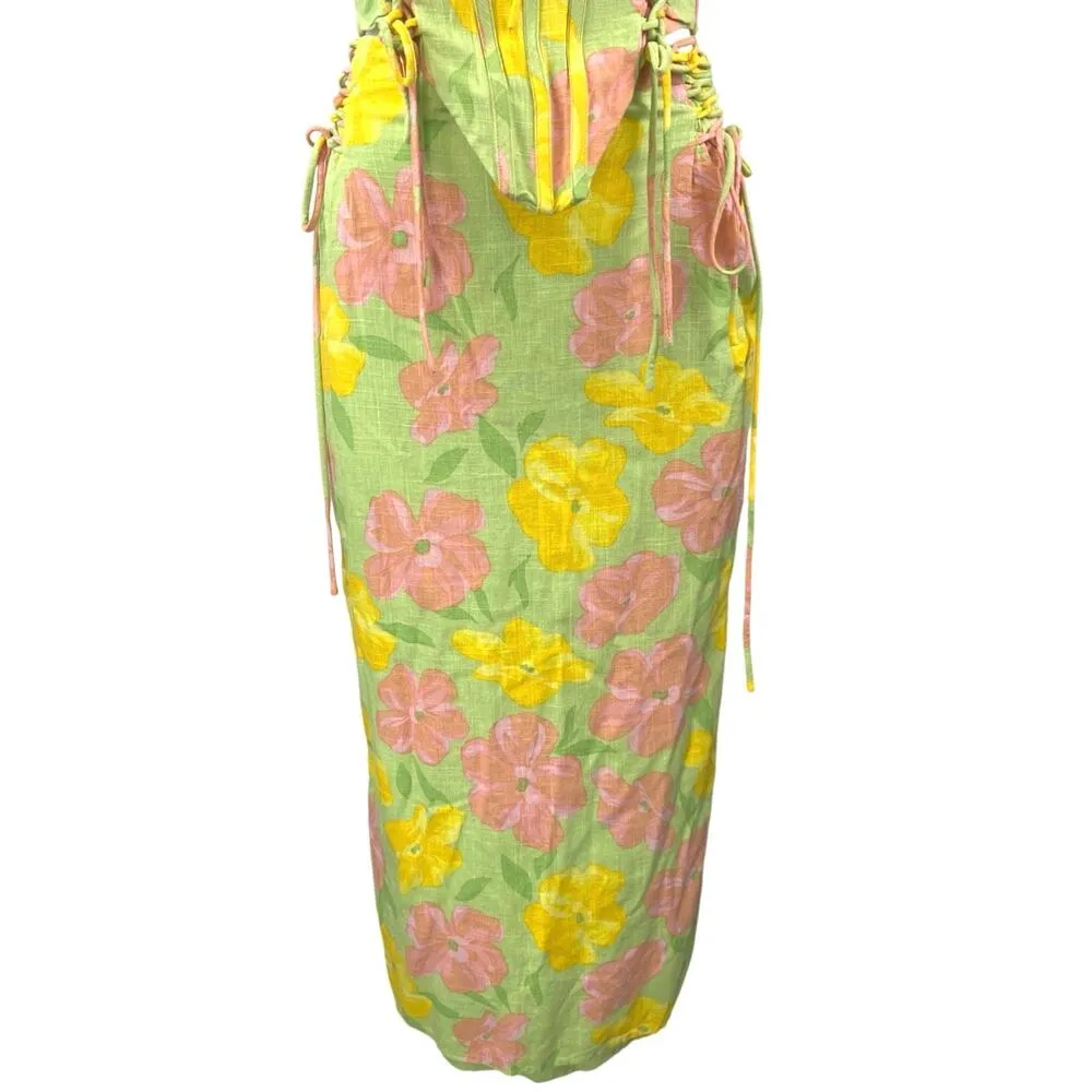 SABO Green Multicolor Floral Corset Bustier Sleeveless Top Skirt 2 - Image 11