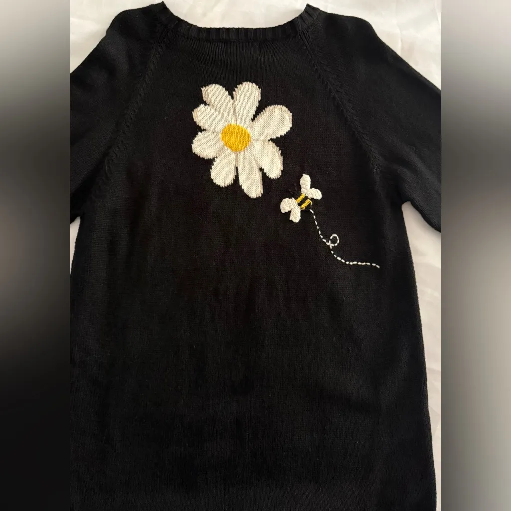 Vintage 90s The Quacker Factory Floral Daisy Bumble Bee Sweater Black Knit Boho Size L - Image 13