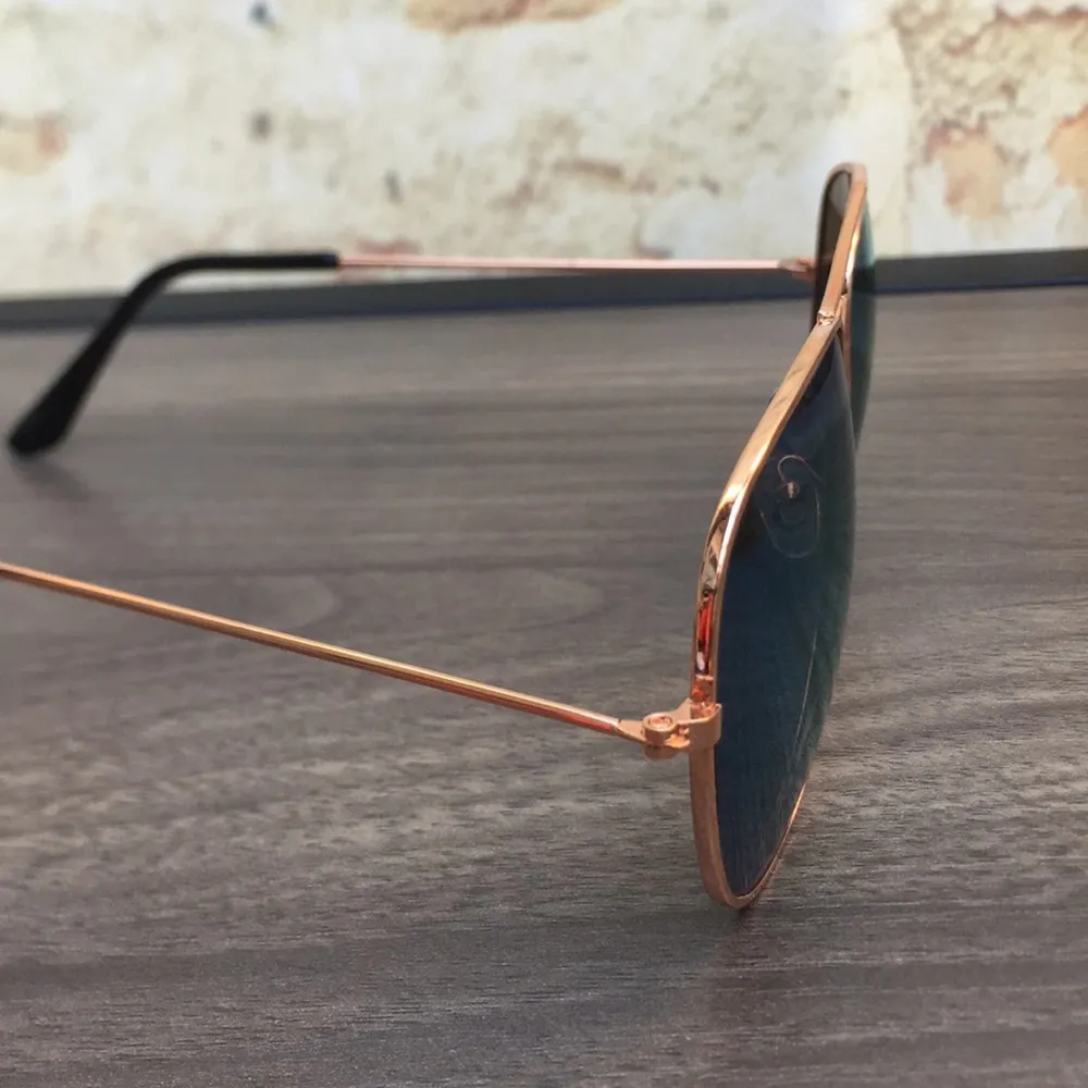New Unisex Rose Gold Wire Frame Aviator Sunglasses Black - Image 4