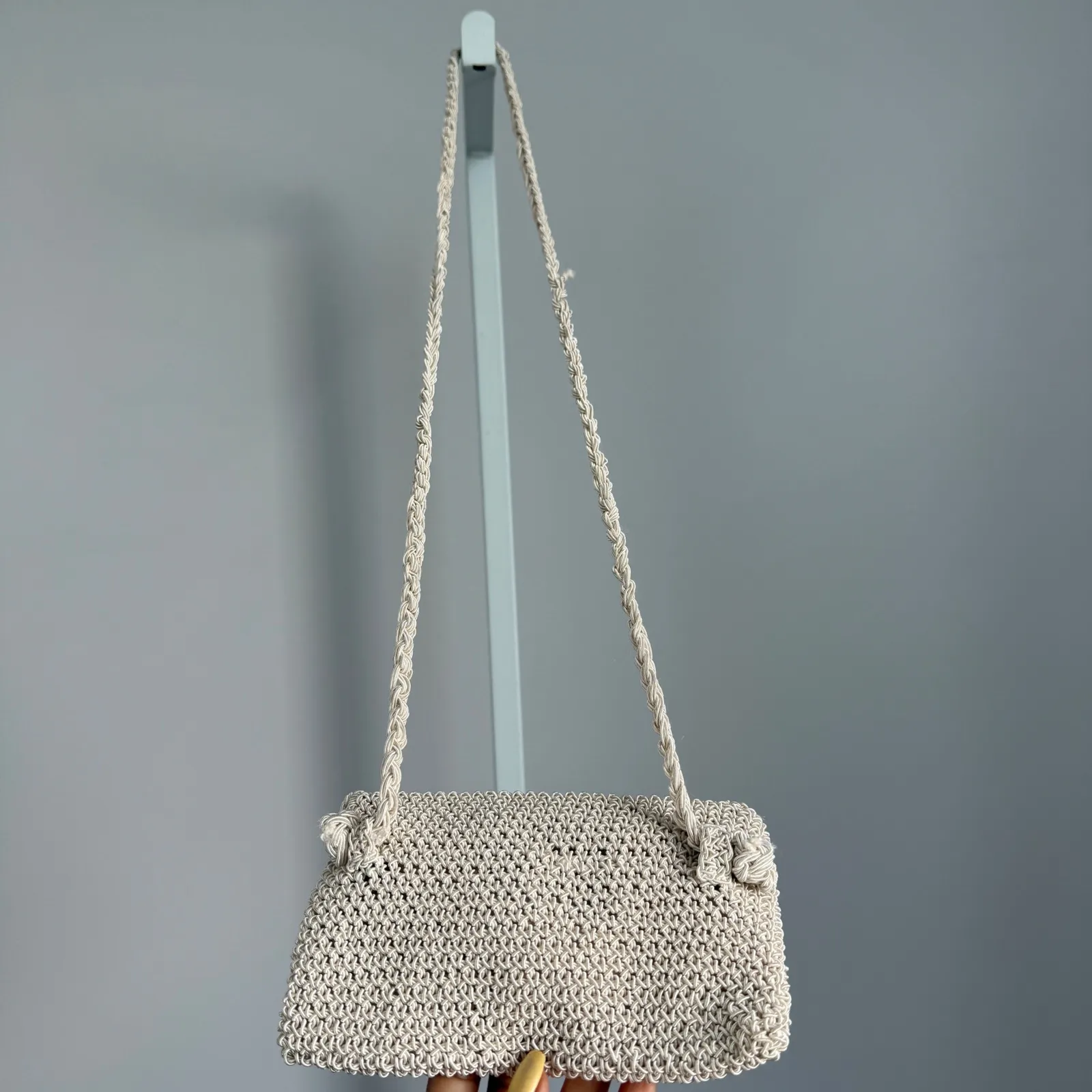 Paloma Wool Woven Baguette Purse Beige Cotton Viscose Clutch Shoulder Bag Tan - Image 4