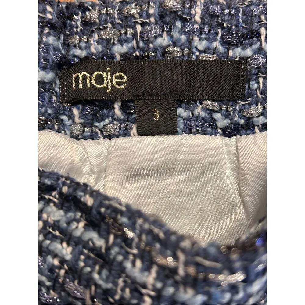 Maje Tweed Blue Metallic Skort Size 3 Pockets (4626) - Image 6
