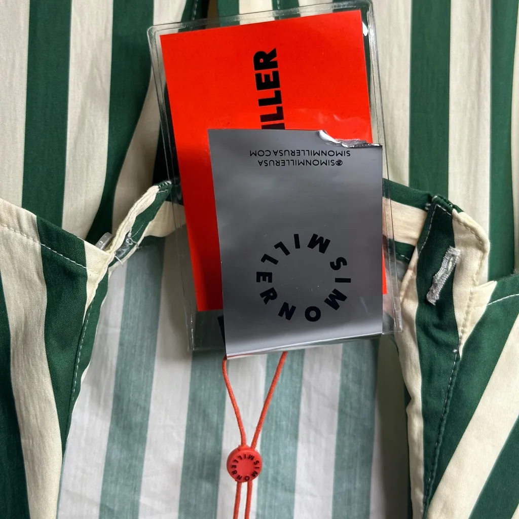 SIMONMILLER Loch Striped Poplin Maxi Shirt Dress Size Large NWT Green - Image 8