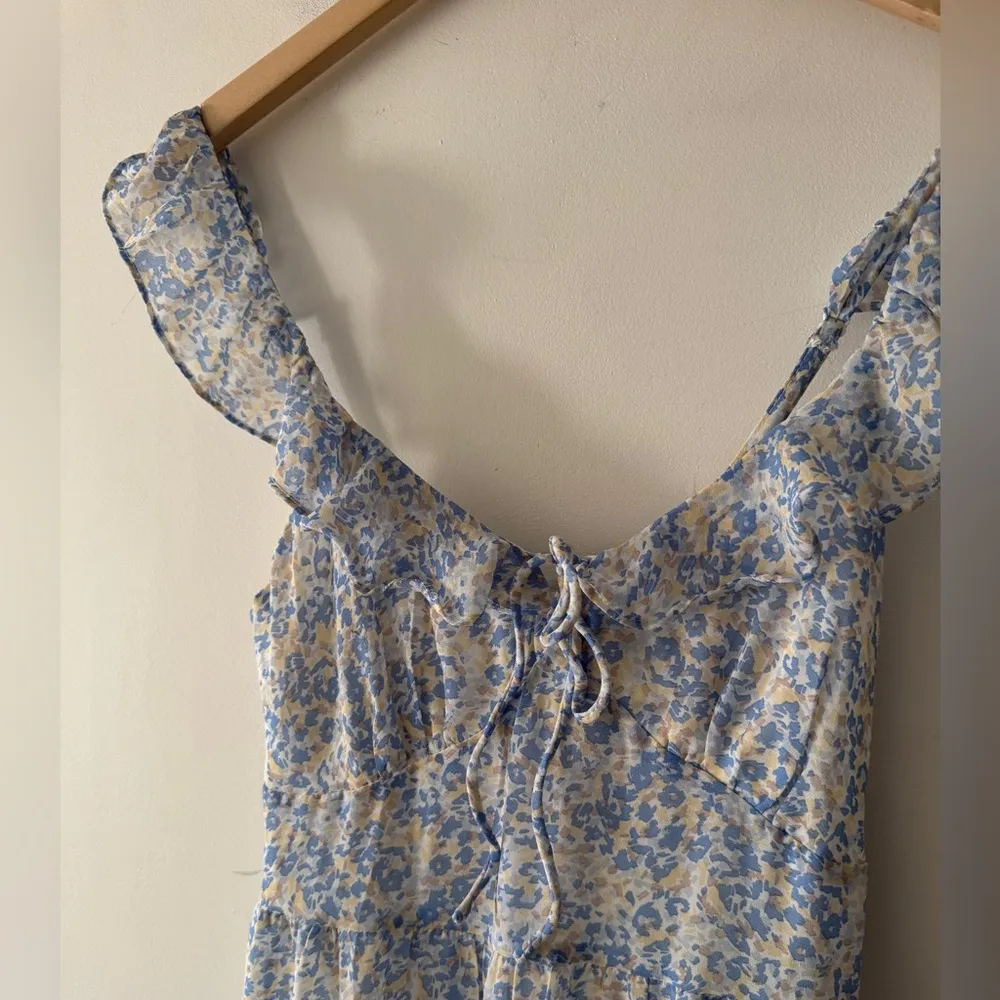 Petal & Pup Blue and Yellow Floral Tiered Midi Dress - Image 2