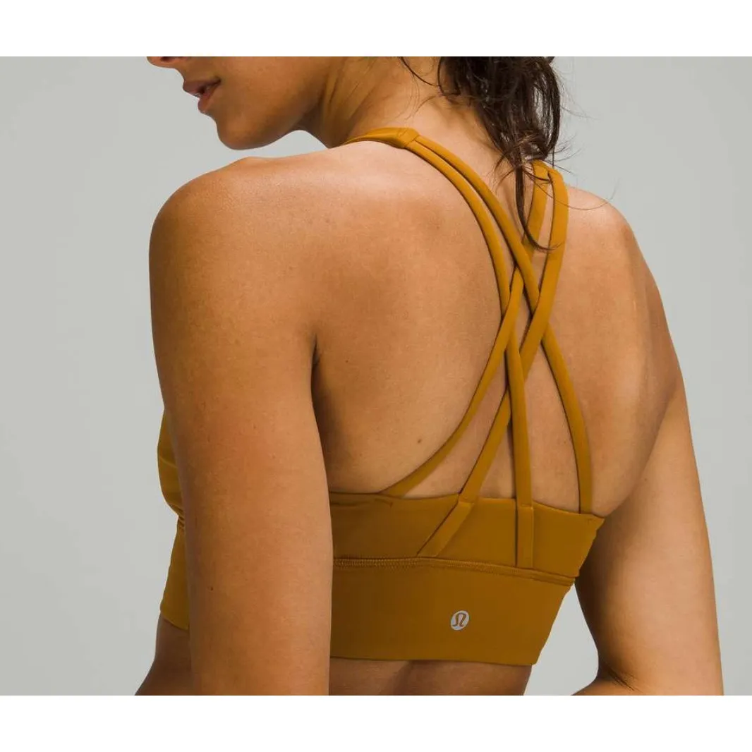 Lululemon Energy Bra High Neck Long Line Tough Size 6 Gold Spice Mustard Crop‎ - Image 4