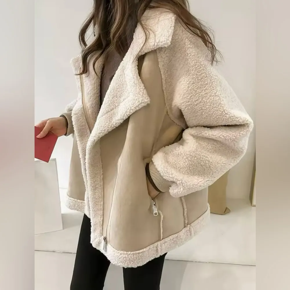 Oversized beige Sherpa shaket jacket size L - Image 3