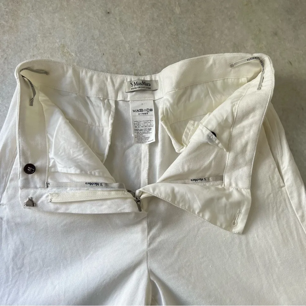 S’ MaxMara Studio Linen Modal Pants Trousers White Cream Size 8 - Image 2