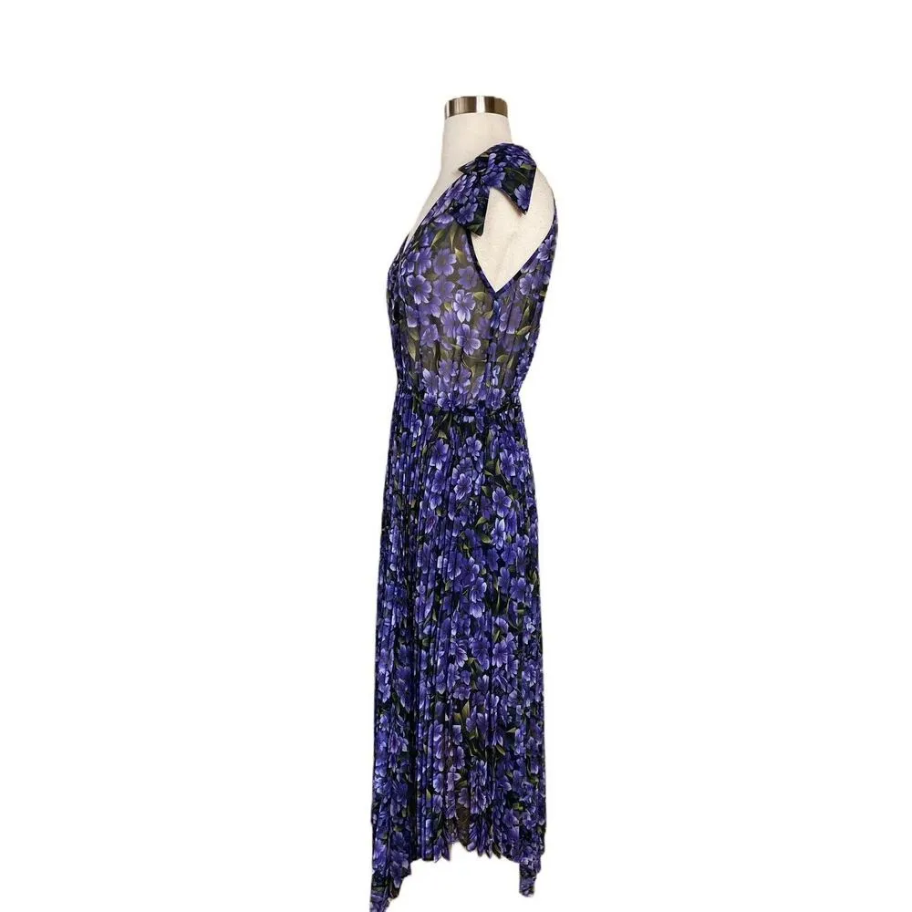 THE KOOPLES Maxi Dress Hortensia Purple Hydrangea Floral Chiffon Asymmetrical Sm - Image 7