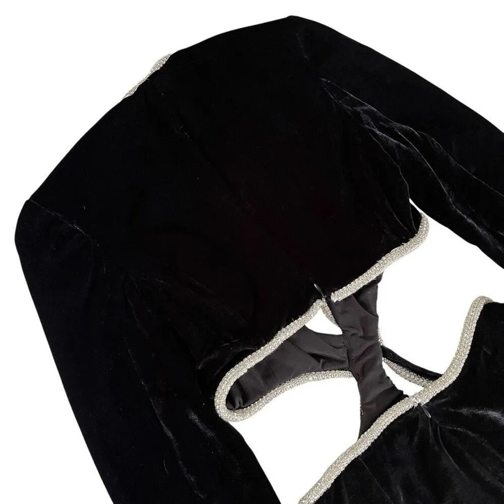 PatBO Cut Out Mini Dress With Rhinestone‎ Trim in Black Size 2 - Image 7