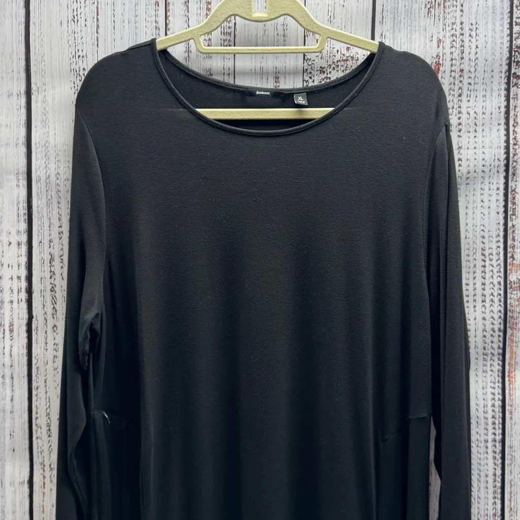 Betabrand Black Modal Silk Knit Long Sleeve Dress with Slouchy Pockets - Image 3