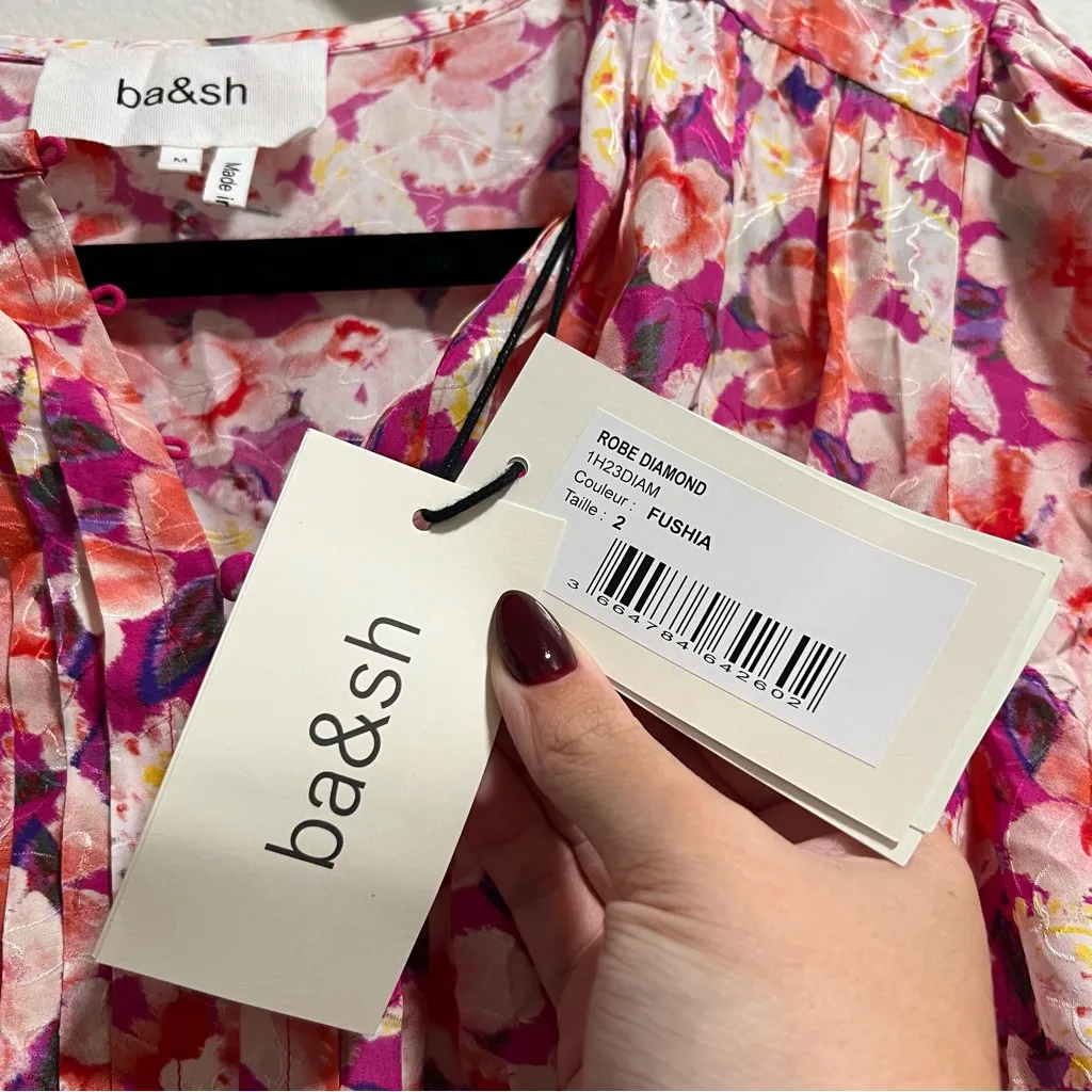 NEW NWT BA&SH Diamond Dress In Fuchsia Floral Print - Image 10