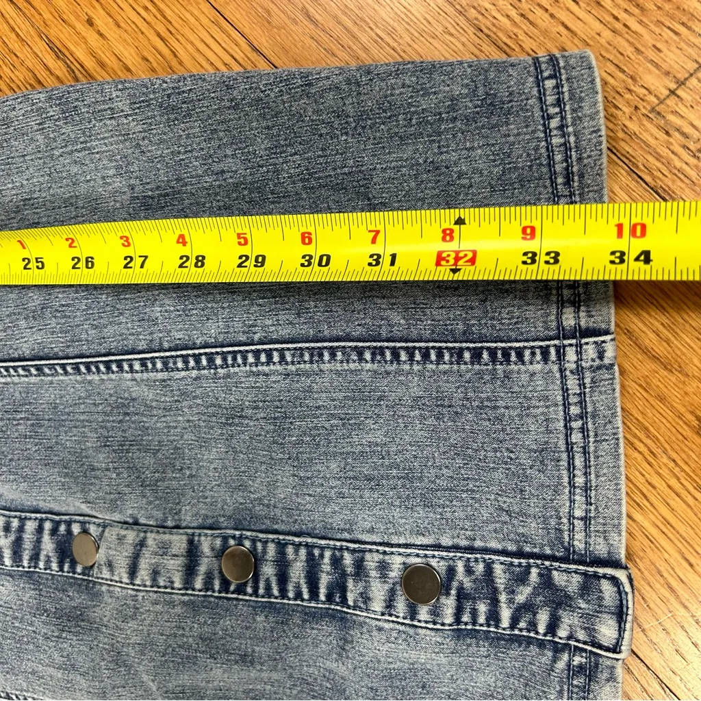 MELE E PERE | Acid Wash Denim Front Snap Puff Sleeve Stretchy Mini Dress Size S Blue - Image 12
