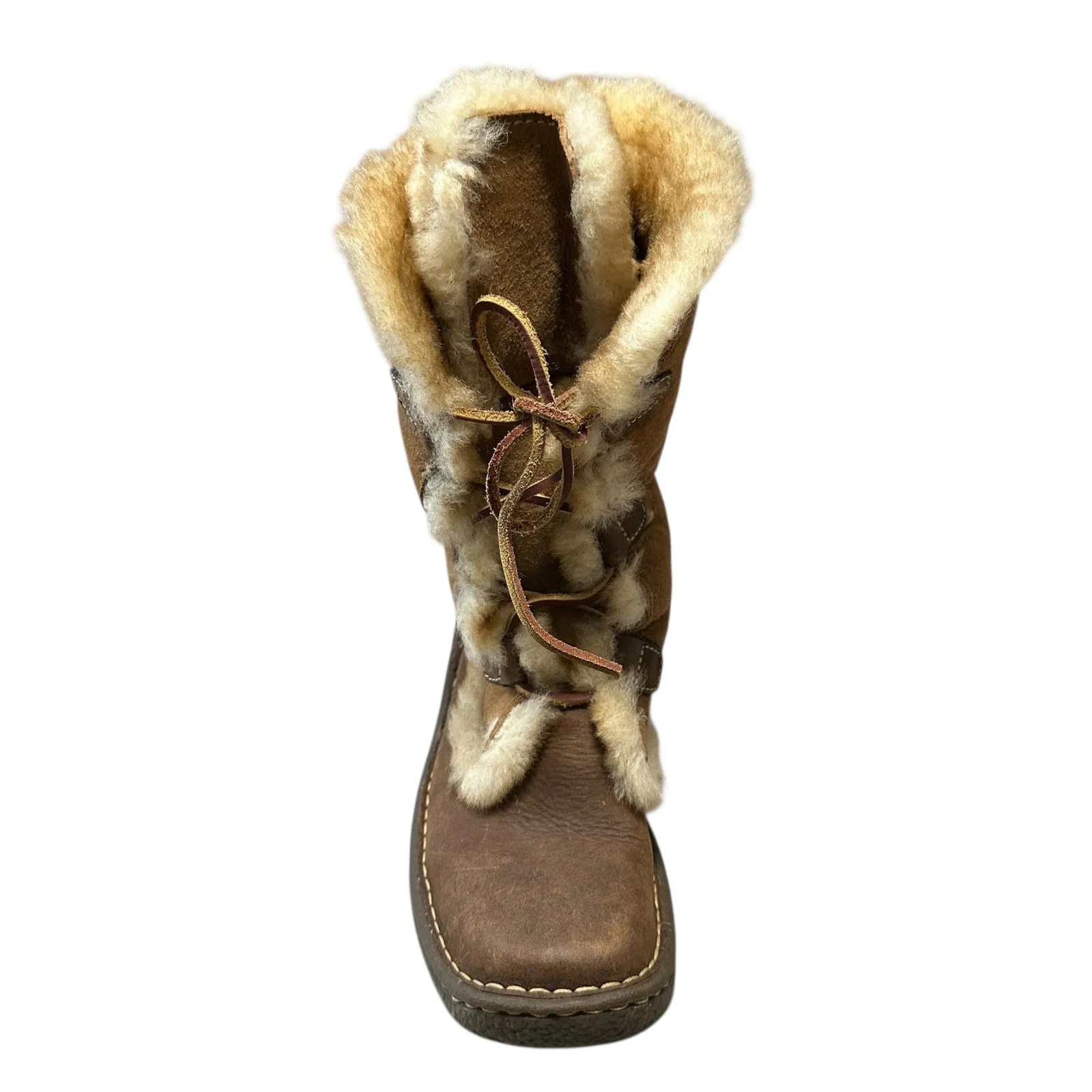 Born Leather Booths Shearling faux fur Lined Lace Up Winter Size 6 Brown Cream - Image 5