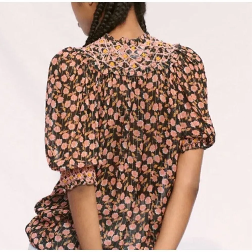 Saylor‎ Peggy Embroidered Floral Sheer Blouse | S - Image 3