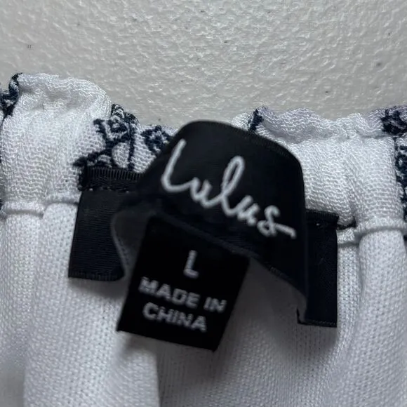 Lulu's See Ya There White‎ Black Striped Off the Shoulder Ruffle Romper Large - Image 5