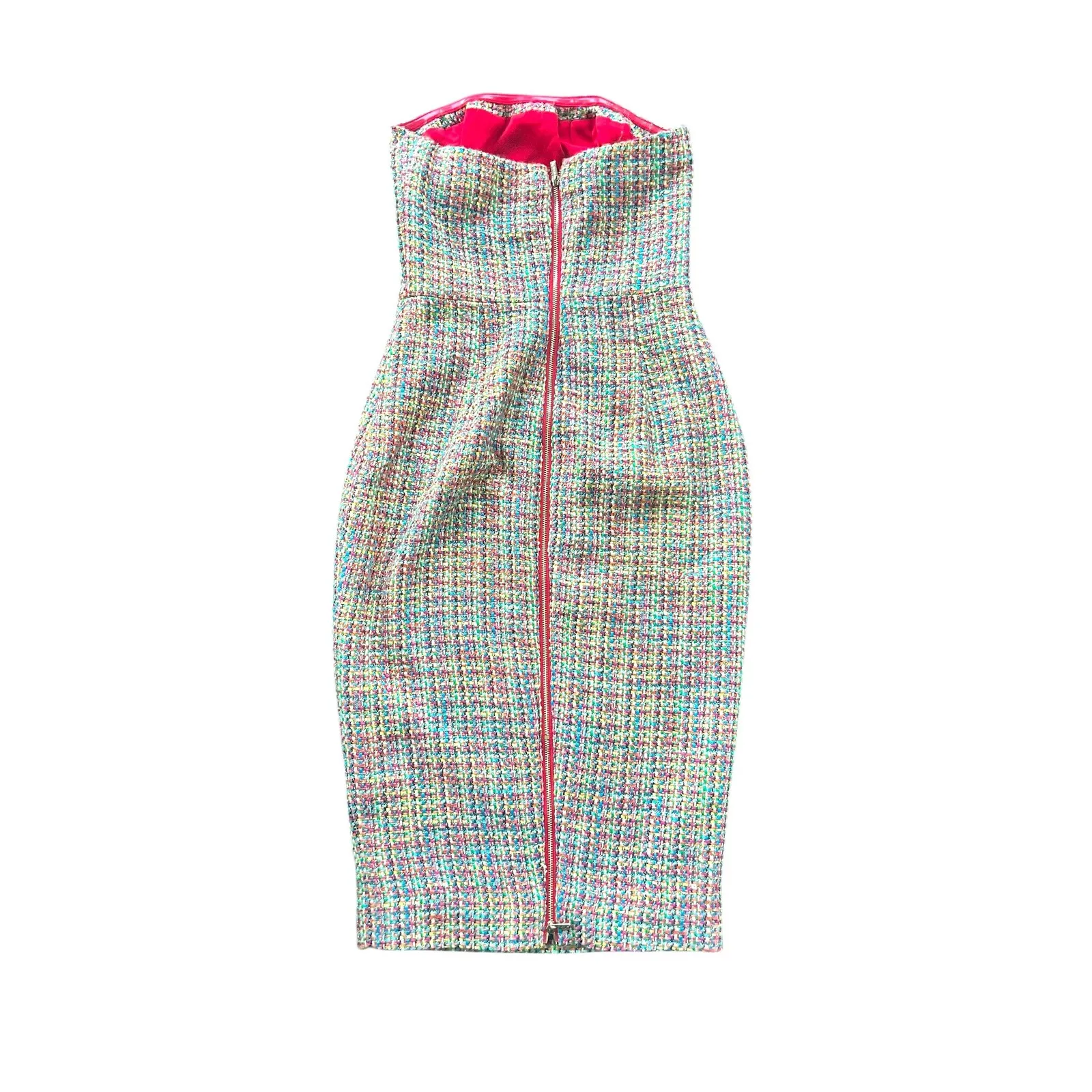 House of CB Gabrielle Tweed Strapless Bodycon Midi Dress XS - Image 8