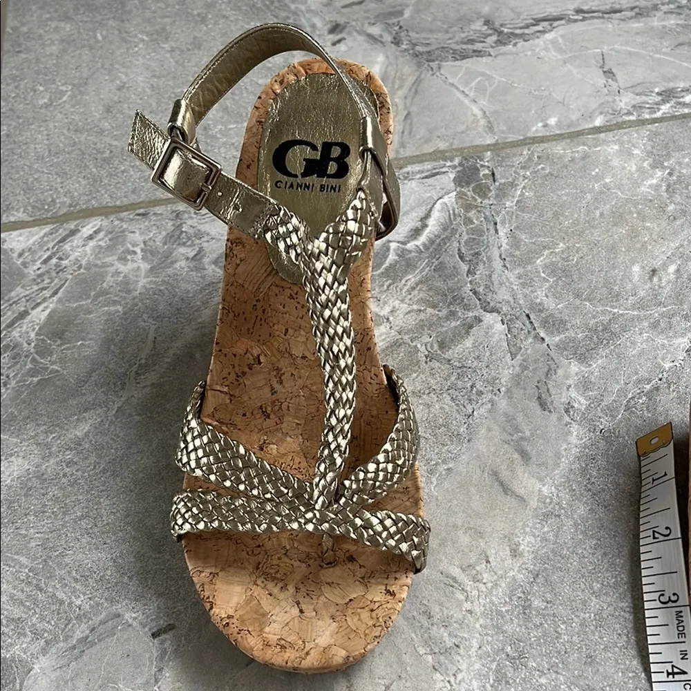 Gianni Bini Gold Wedge Sandals with Lattice Straps - Image 9