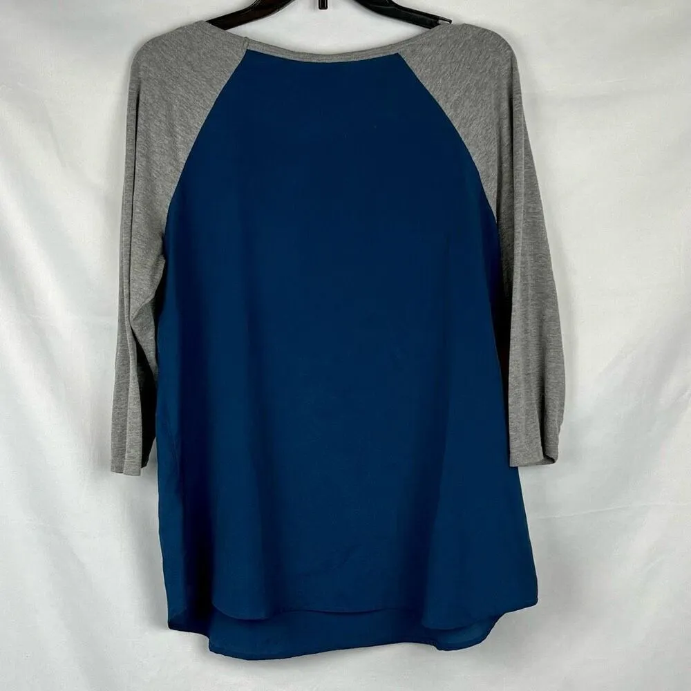 Women’s Blue Gray Baseball Top Large Blue - Image 2