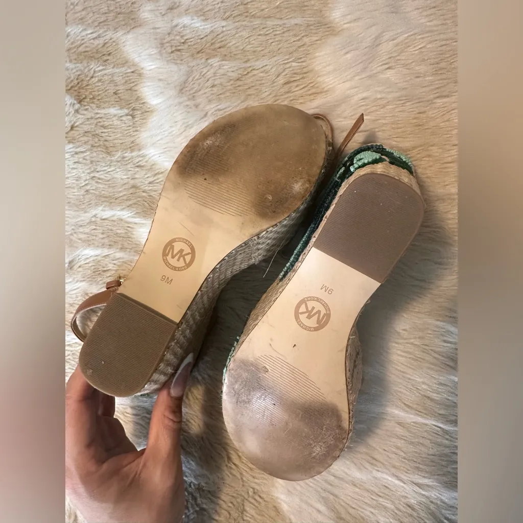Michael Kors Tan and Green Leaf Wedges - Image 3