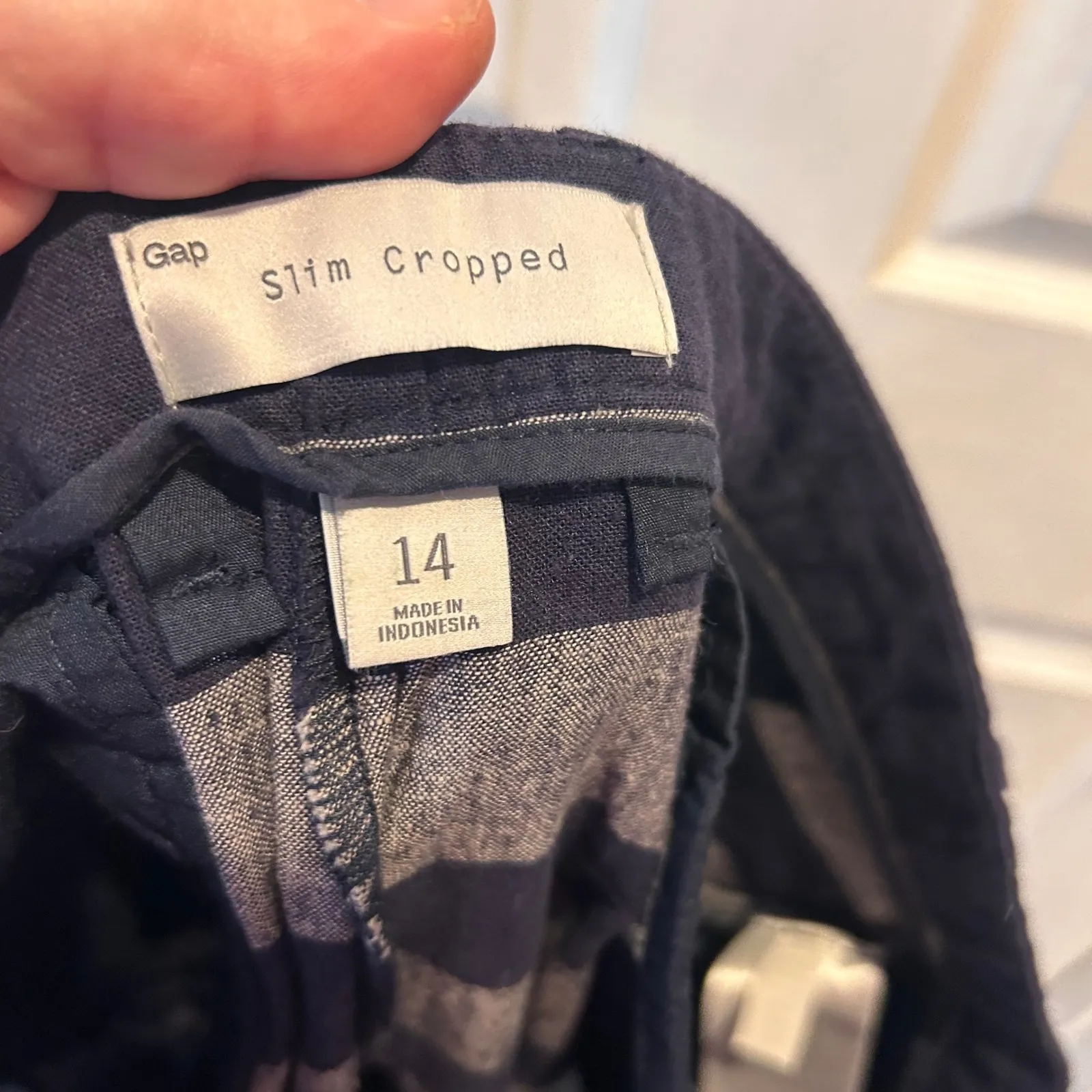 NWT GAP Slim Cropped Pants Navy Gray Stripe Linen Blend Women Size 14 Preppy - Image 7