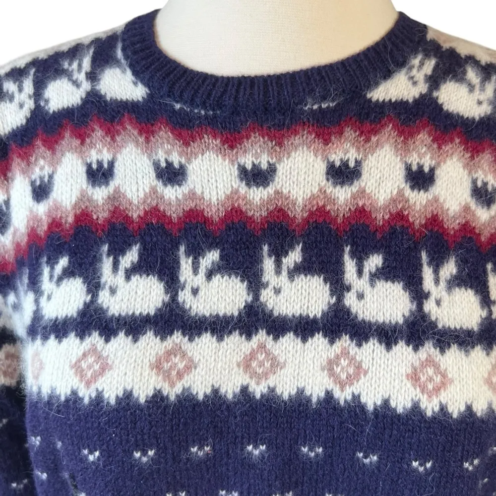 Vintage Susan Bristol Angora Rabbit Shetland Wool Fair Isle Knit Sweater - Image 5