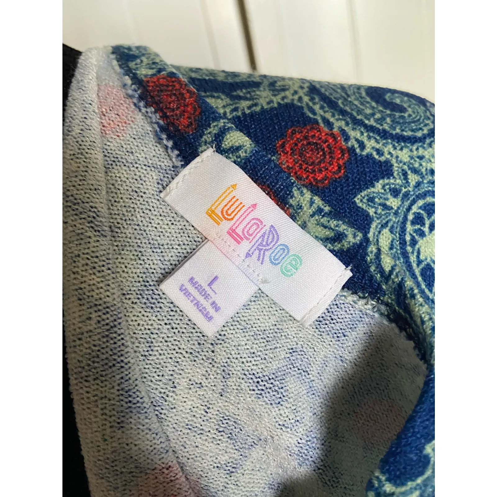 LuLaRoe‎ Womens Duster Size Large Sarah Blue Yellow Orange Paisley Knit Long NEW - Image 4