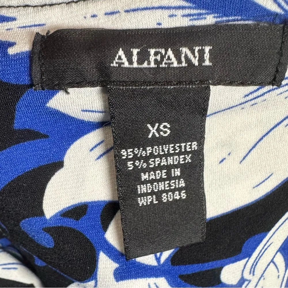 Alfani black white and royal blue print silver studded rhinestone top size XS - Image 7