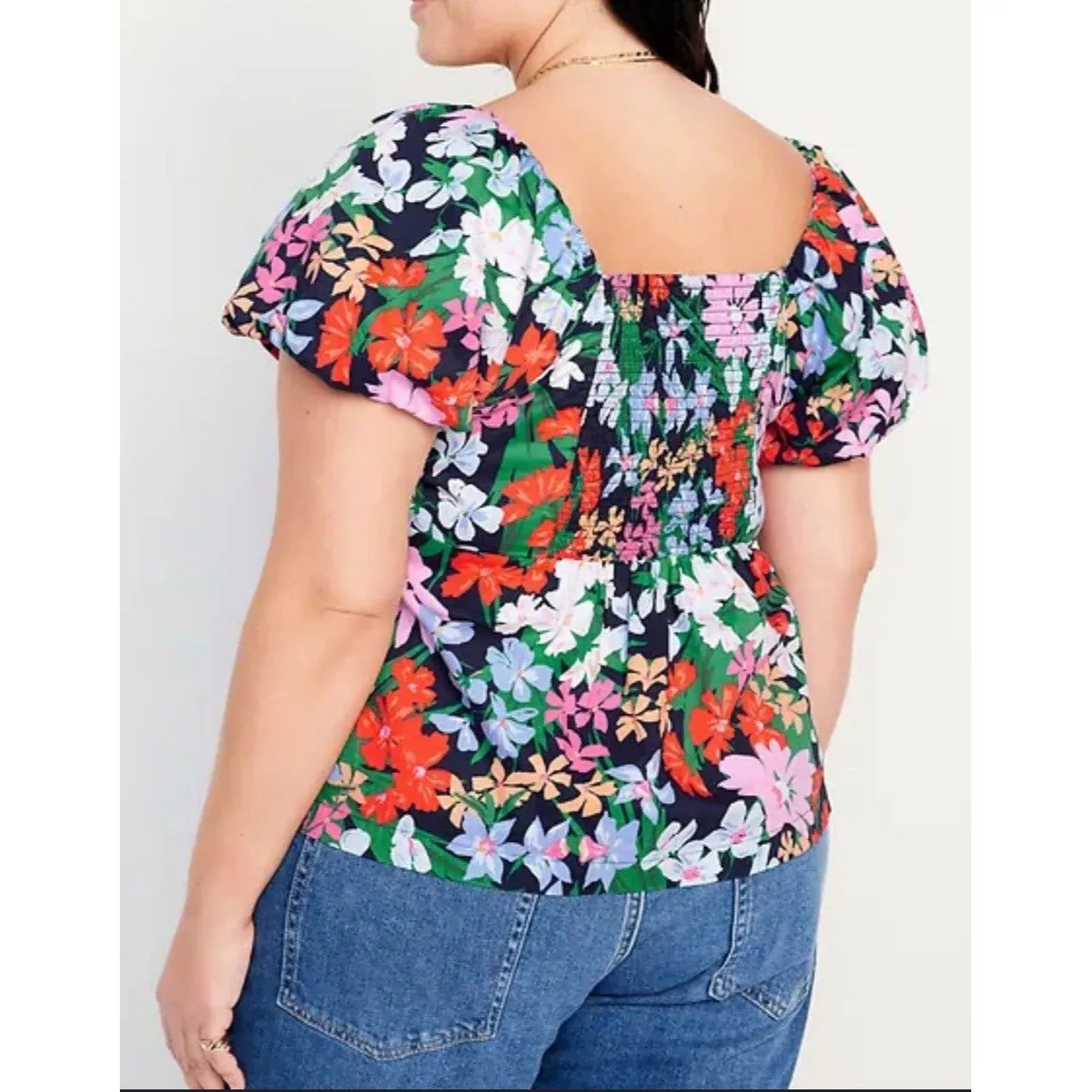 Old Navy NEW Babydoll Waist-Defined V-Neck Floral Top Size 2X 100% Cotton ￼ - Image 2