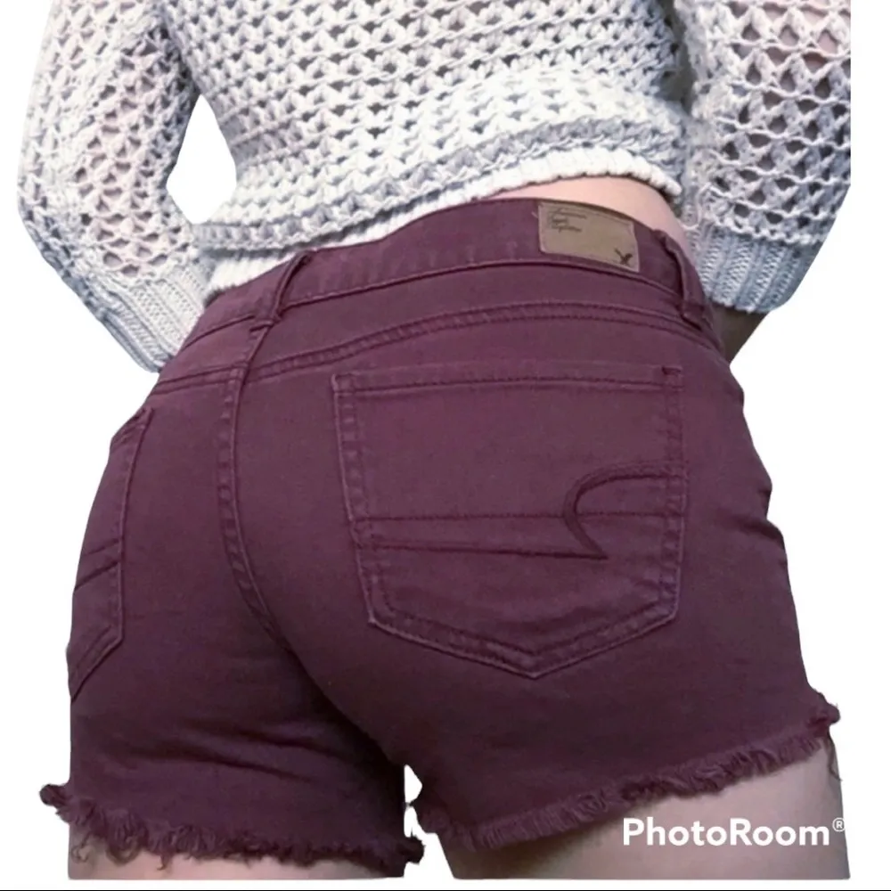 AEO Maroon Hi-rise Shortie Shorts - Image 2