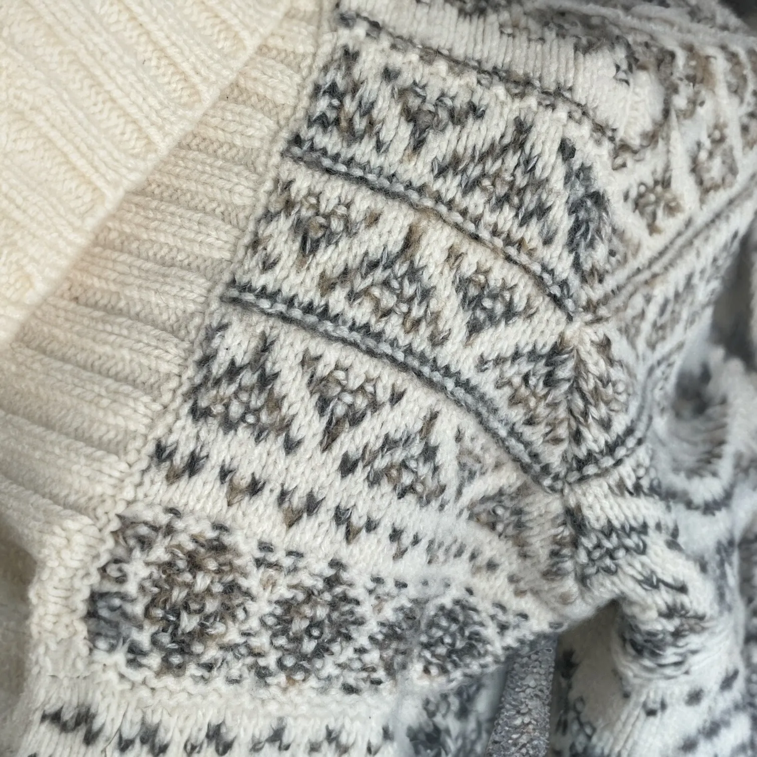 Vintage Lambs Wool Blend Button Down Cardigan Sweater Grey Cream XL - Image 7