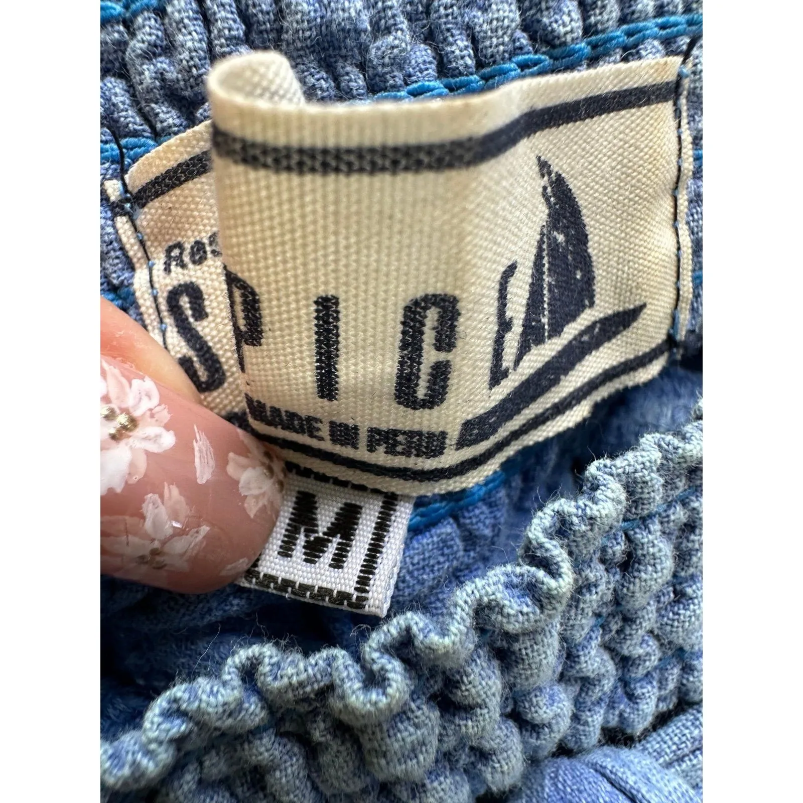 Seaspice Resort Wear 100% Peruvian Cotton Faux Wrap Smocked Waist Shorts M Blue Size M - Image 5