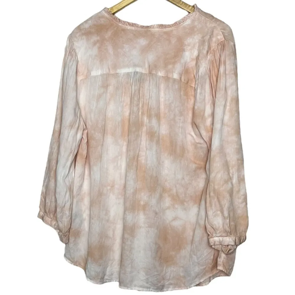 Torrid Women's L Tie‎ Neck Peasant Top Dusty Rose Lightweight Marble Tie Dye New - Image 5