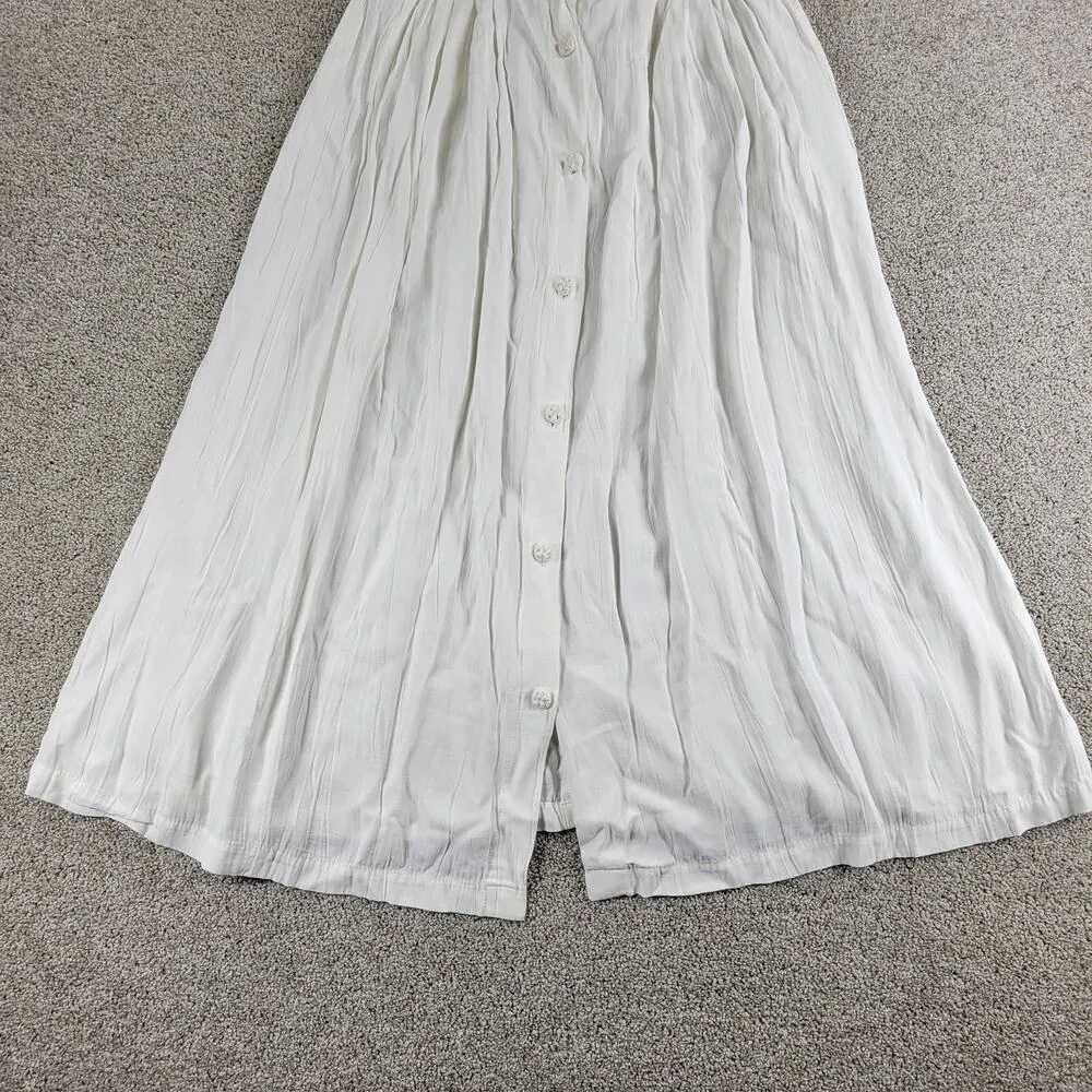 VTG Melrose Summer Maxi Skirt Womens S White Crinkle Crochet Buttons Lined - Image 7