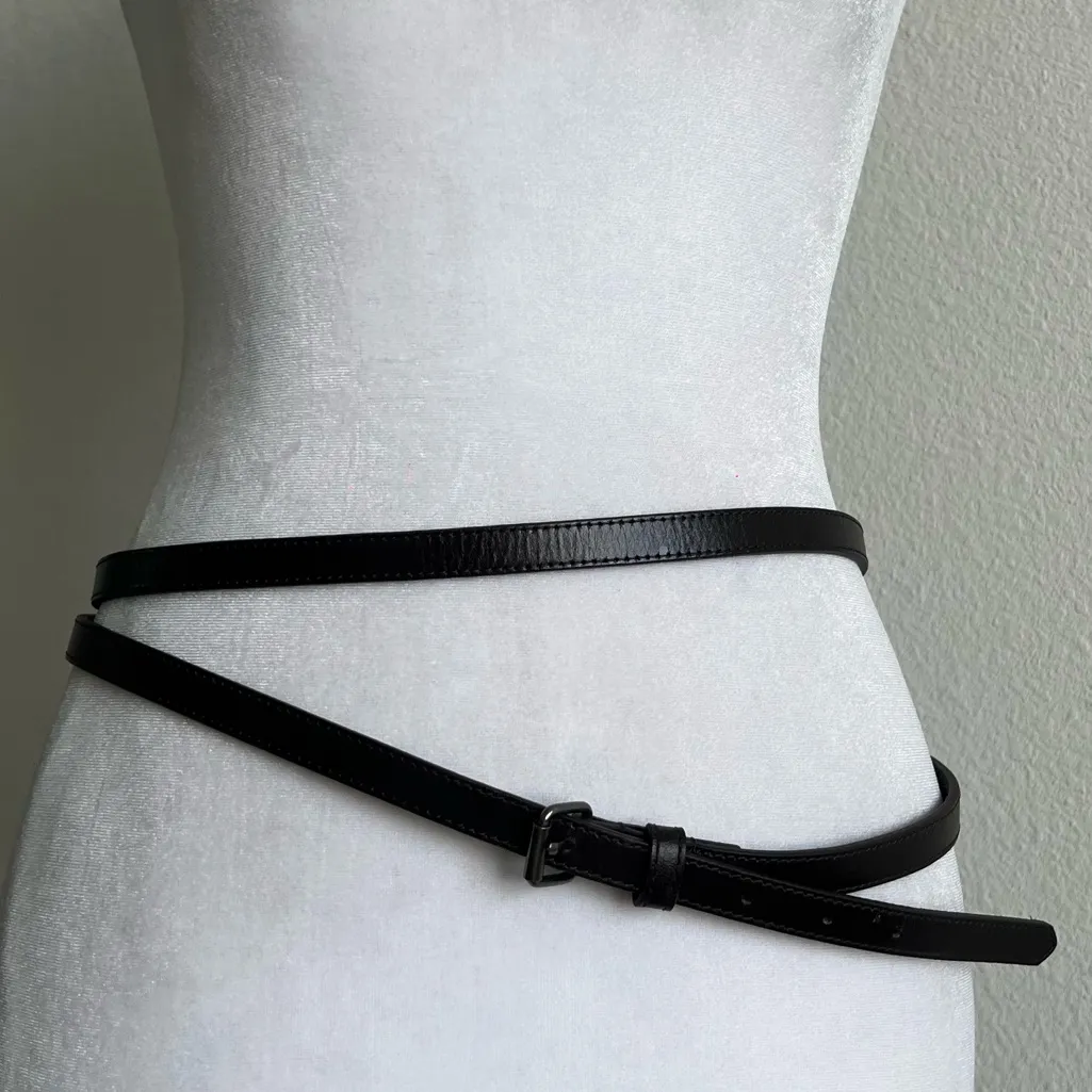 Dark Brown Leather long skinny Belt with Buckle - Image 6