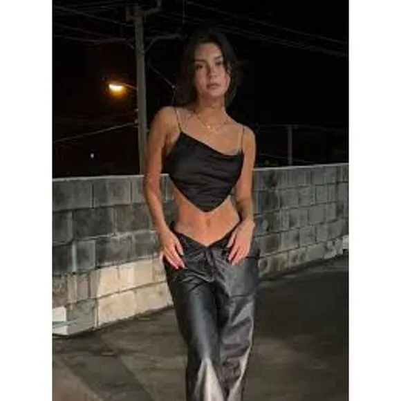 PRINCESS POLLY Julia Top Black Satin Backless Drape Cowl Neck Size US 6 S Small - Image 2